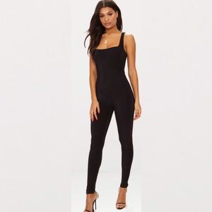 Black Second Skin Slinky Square Neck Jumpsuit
